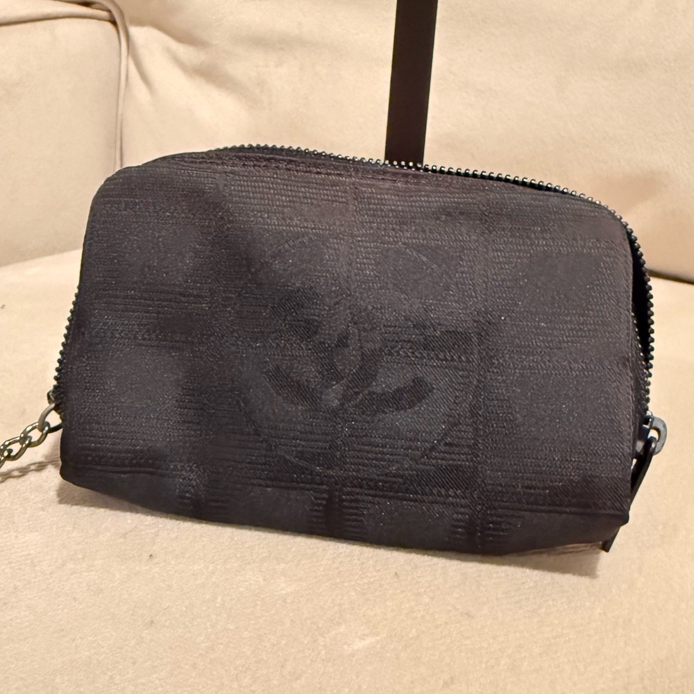 Black Quilted Logo Cosmetic Pouch